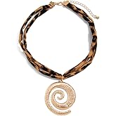 PLOUTOS Trendy Boho Leopard Fabric Choker Necklace for Women Gold Sphere Pendant Adjustable Knot Design Bold Statement Fashion Jewelry for Party Daily Wear