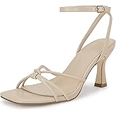 LAICIGO Women's Square Open Toe Heeled Sandals Stiletto Kitten Heel Ankle Buckle Strap Slingback Summer Dress Sandals