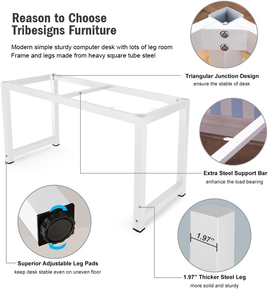 Tribesigns Computer Desk, 55 inch Large Office Desk Computer Table Study Writing Desk for Home Office, Black + White Leg: Furniture & Decor