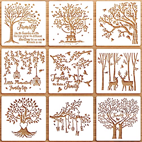 9 Pieces Family Tree Stencils Kit Reusable Art Drawing Template DIY