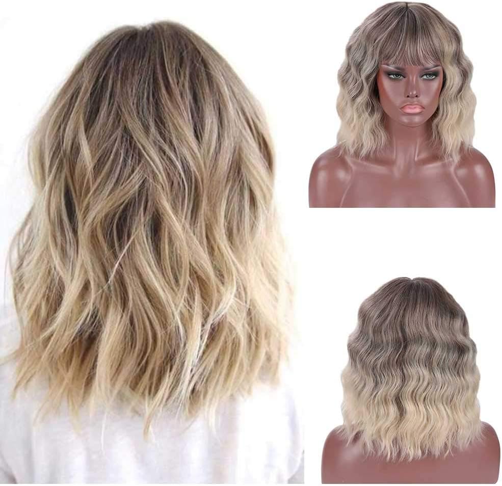 DIFEI Ultra Flirty Balayage Hairstyle Wigs Short Shoulder Length Curly Haircuts with Bangs Natural Looking for Girls