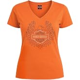 Harley-Davidson Military, Women's Exclusive Overseas Tour, Rhinestone Eagle Orange T-Shirt