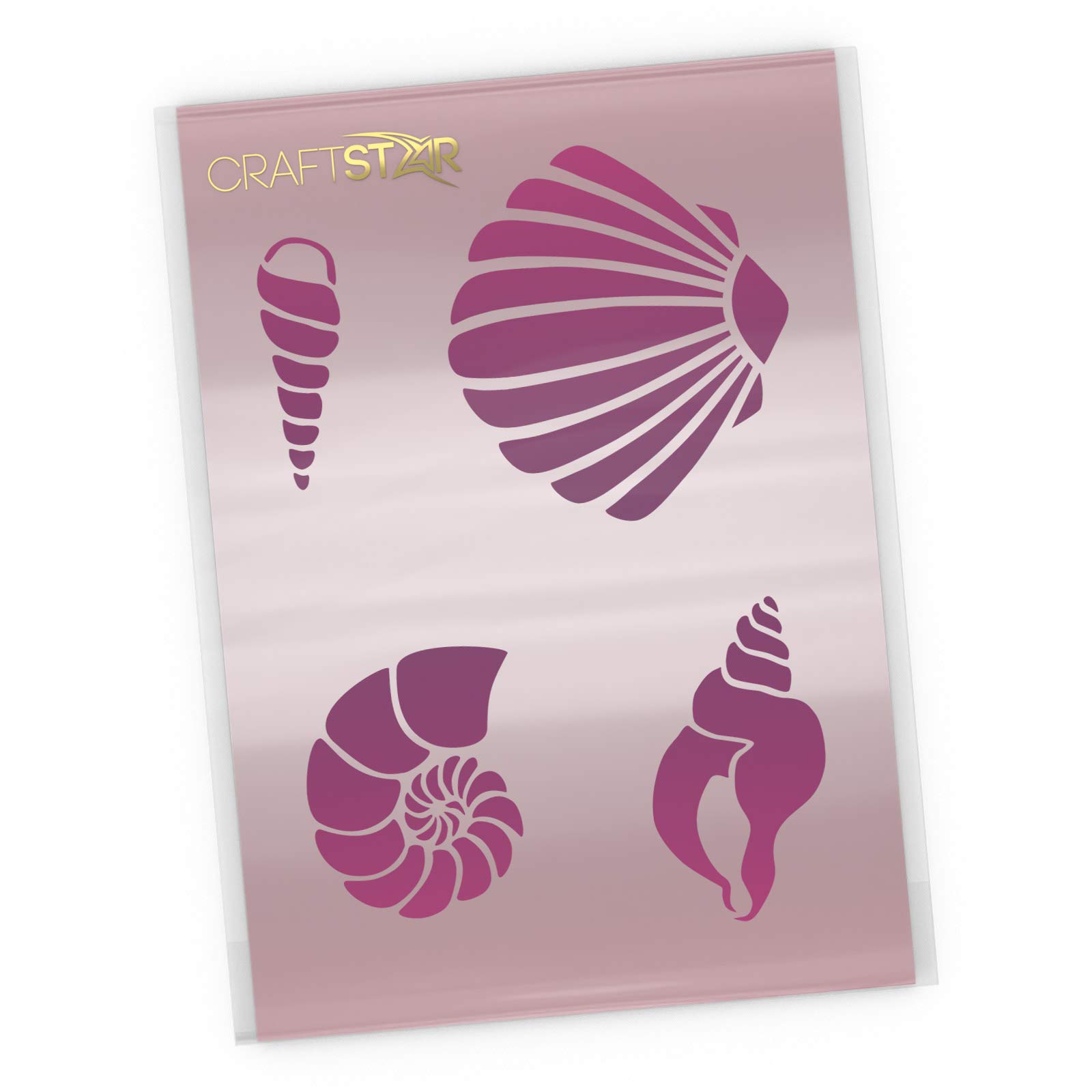 CraftStar Sea Shell Stencil Pack - 4 Different Shell Stencils On an A4 Sheet