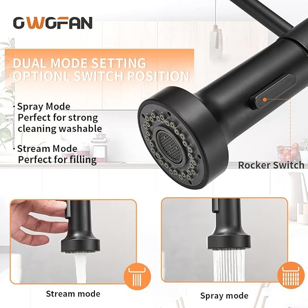 OWOFAN MATTE BLACK KITCHEN FAUCET WITH PULL DOWN SPRAYER – COMMERCIAL SINGLE HANDLE SPRING KITCHEN SINK FAUCETS, MODERN HIGH ARC LAUNDRY UTILITY FAUCET, 1 OR 3 HOLE DECK PLATE INCLUDED 9009R