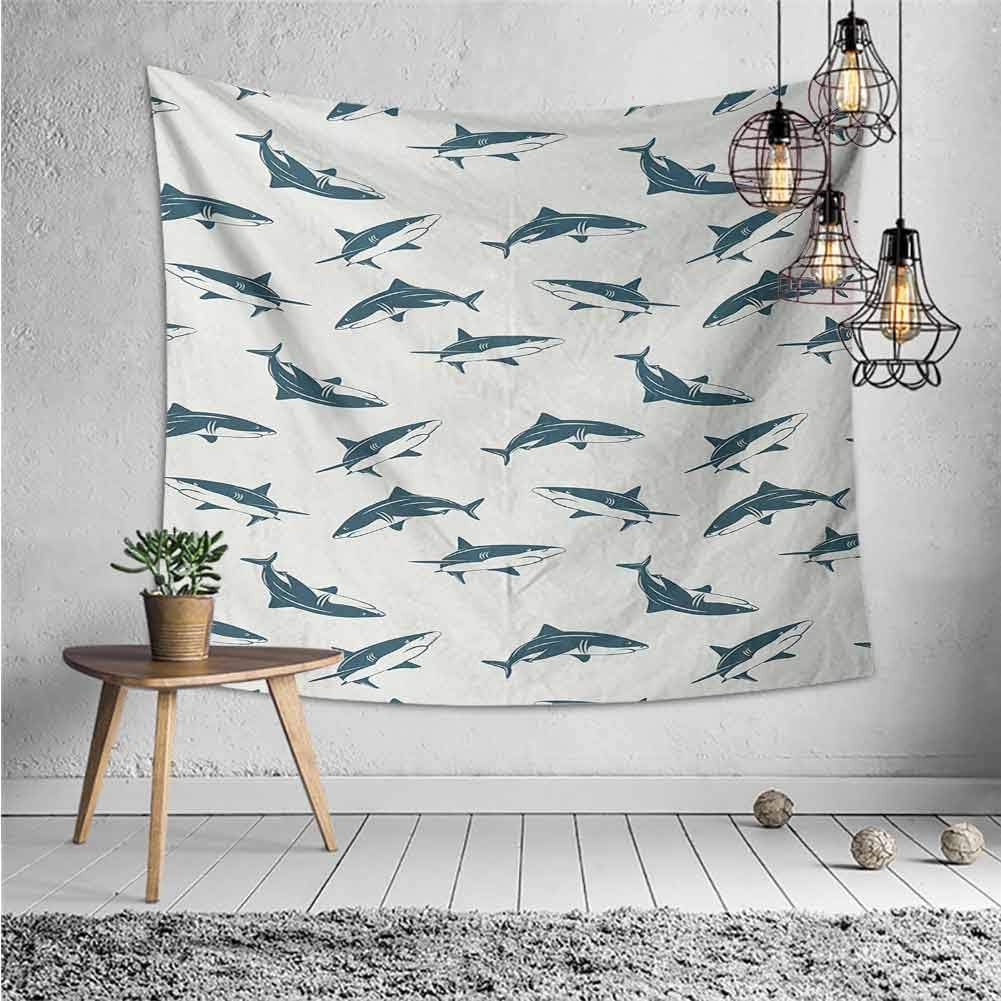 jecycleus Animals Wall Large Tapestry for Bedroom Pattern with Sharks Swimming to Different Directions Monochromic Sea Tapastry Wall Art for Living Room W70 x L70 Inch Slate Blue Eggsehll