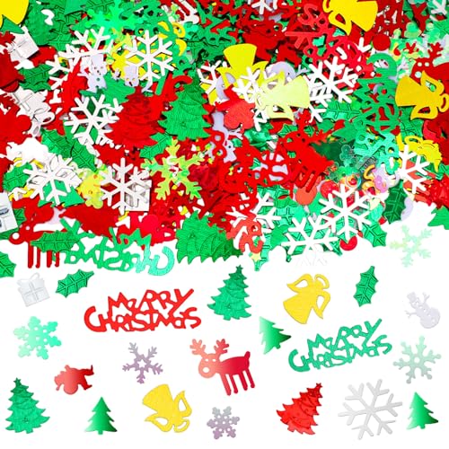 MARFOREVER Christmas Day Confetti Glitter Table Decorations Party Scatter Confetti, Red Green White Party Decorations Table Confetti Sprinkles Snowflake Santa Elk for Christmas Party Supplies Decor