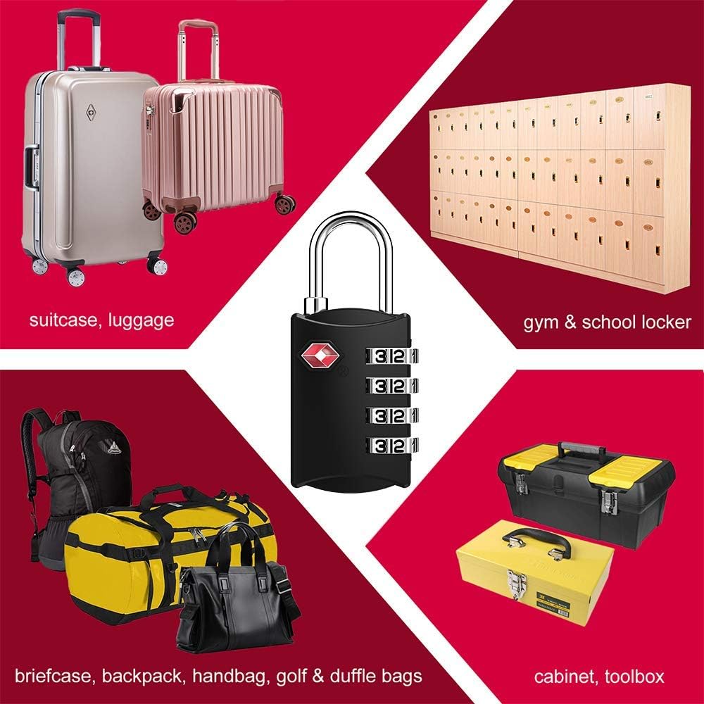 TSA Approved Luggage Lock, Travel Lock, 4 Digit Combination Lock for Suitcase, Backpack and Handbag Zippers, Small Padlock for School Gym Locker, Cabinet, Drawer, Easy Read Dials with Alloy Body - - 