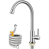 Cold Water Faucet Only,Brushed Nickel Stainless Steel Single Handle Single Hole Faucets High Arc Cold Water Sink Faucet for Kitchen,Outdoor, Garden and Bar.(Free Water Supply Lines)