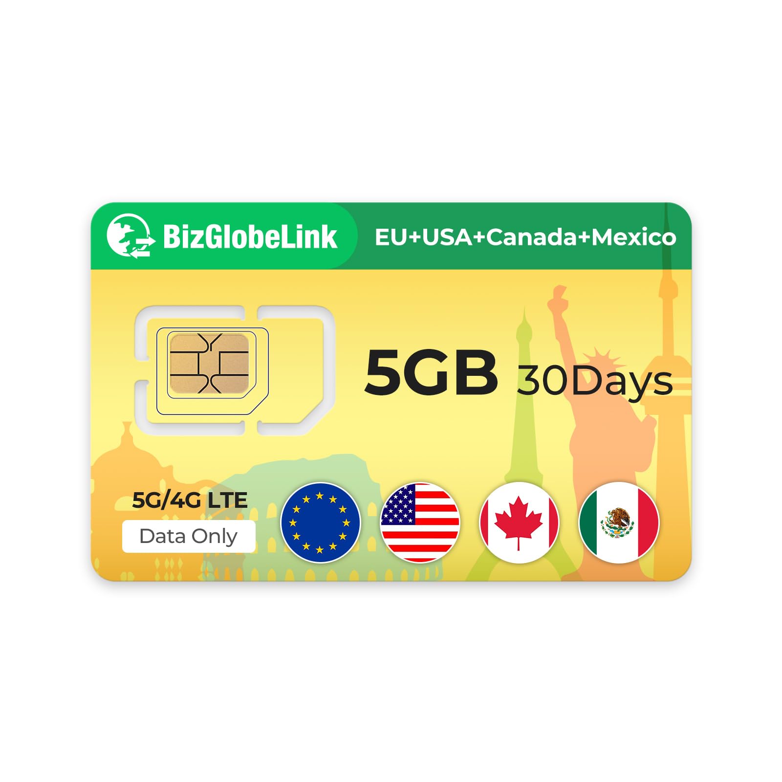EIOTCLUB Prepaid SIM Card for Travel, International SIM card Supports Use in USA, Canada and Mexico, Data Only, 5G/4G LTE High-speed,No Contract, Refillable, Perfect for Phones, Wifi Routers