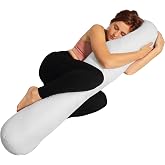 Pillowable 8x48 Round Body Pillow, Adjustable Bolster with Cover, White | Adjustable polyester fill body roll pillow for bed; removable zippered cover; maternity, side sleeper, back and knee support