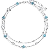 HPQQ Anklets for Women 925 Sterling Silver Natural Stone Layered Anklet Beach Summer Fine Jewelry Birthday Gifts for Her Mom Wife