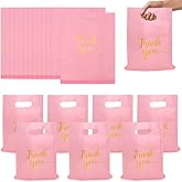 100 Pack Thank You Bags, 9x12 Inch Thank You Merchandise Bags Extra Thick Reusable Plastic Shopping Bag with Handles Goodie Bag for Small Business Retail Boutique Wedding Birthday Party Gifts (Pink)