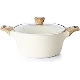 SENSARTE Ceramic Nonstick Stock Pot with Lid, 2.6/4.5/6.6/8.5 QT Soup Pot Casserole Pot, Non-toxic Healthy Pasta Pot, Large Cooking Pot Stew Pot, Induction Compatible, PFOA PFAS PTFE Free, White