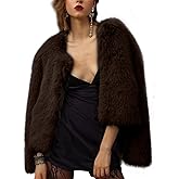 Shiyifa Women's Faux Fur Coat Long Sleeve Fleece Cropped Jacket Open Front Shaggy Warm Short Fall Winter Outerwear