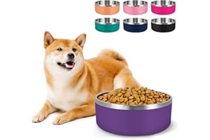 LIHONG Stainless Steel Dog Bowls for Small Medium Sized Dogs Non Slip,Insulated Dog Bowl,Pet Bowl for Food and Water,Rustproof(40oz,Purple)