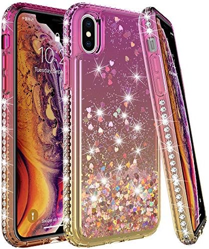 LK Case for iPhone Xs Max, [Gradient Quicksand Series] Glitter Floating Flowing Sparkle Flexible TPU Bling Diamond Clear Protective Case for Apple iPhone Xs Max - Gold