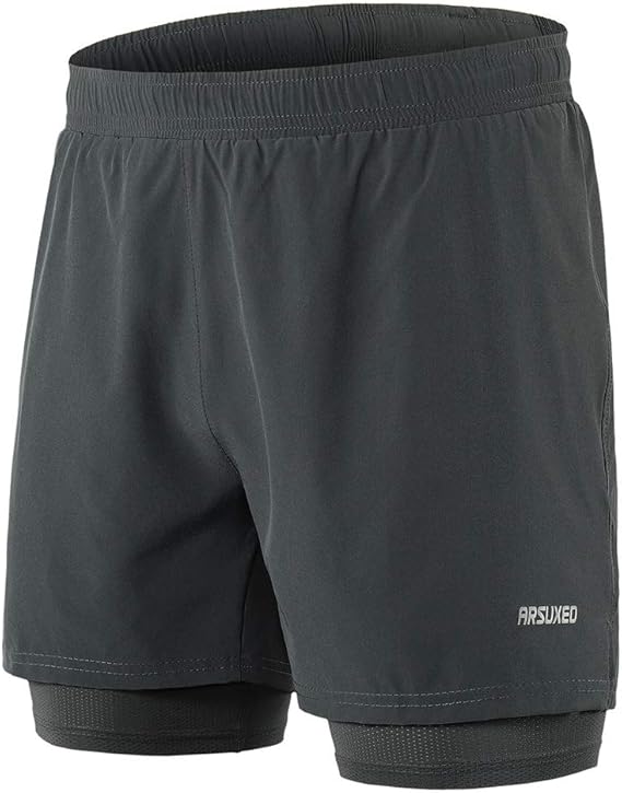 Lixada 2-in-1 Men's Running Shorts Quick Drying Breathable Active Training Exercise Jogging Work 