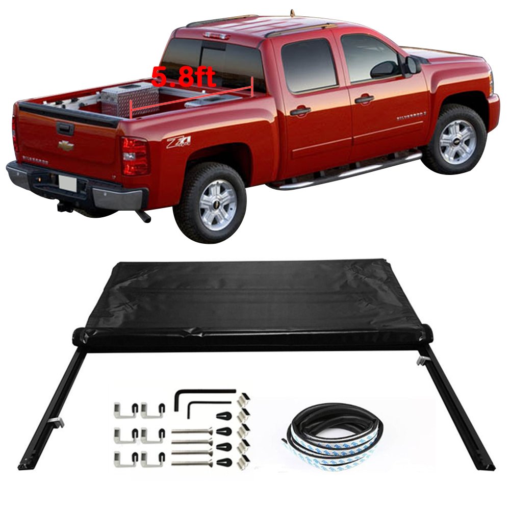 Amazon Com Tonneau Cover Fits 2007 Chevy Silverado 1500 1500hd 2500 2500hd 3500 Roll And Lock Soft Style Double Sided 24 Oz Vinyl Aluminum Black Crew Cab 5 8ft 68in Bed By Ikon Motorsports Automotive