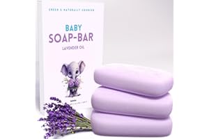 KELEBS Hypoallergenic Organic Baby Soap Bar - Lavender Oil & Oatmeal - Relaxing body wash For Sensitive Skin - 3 PCS