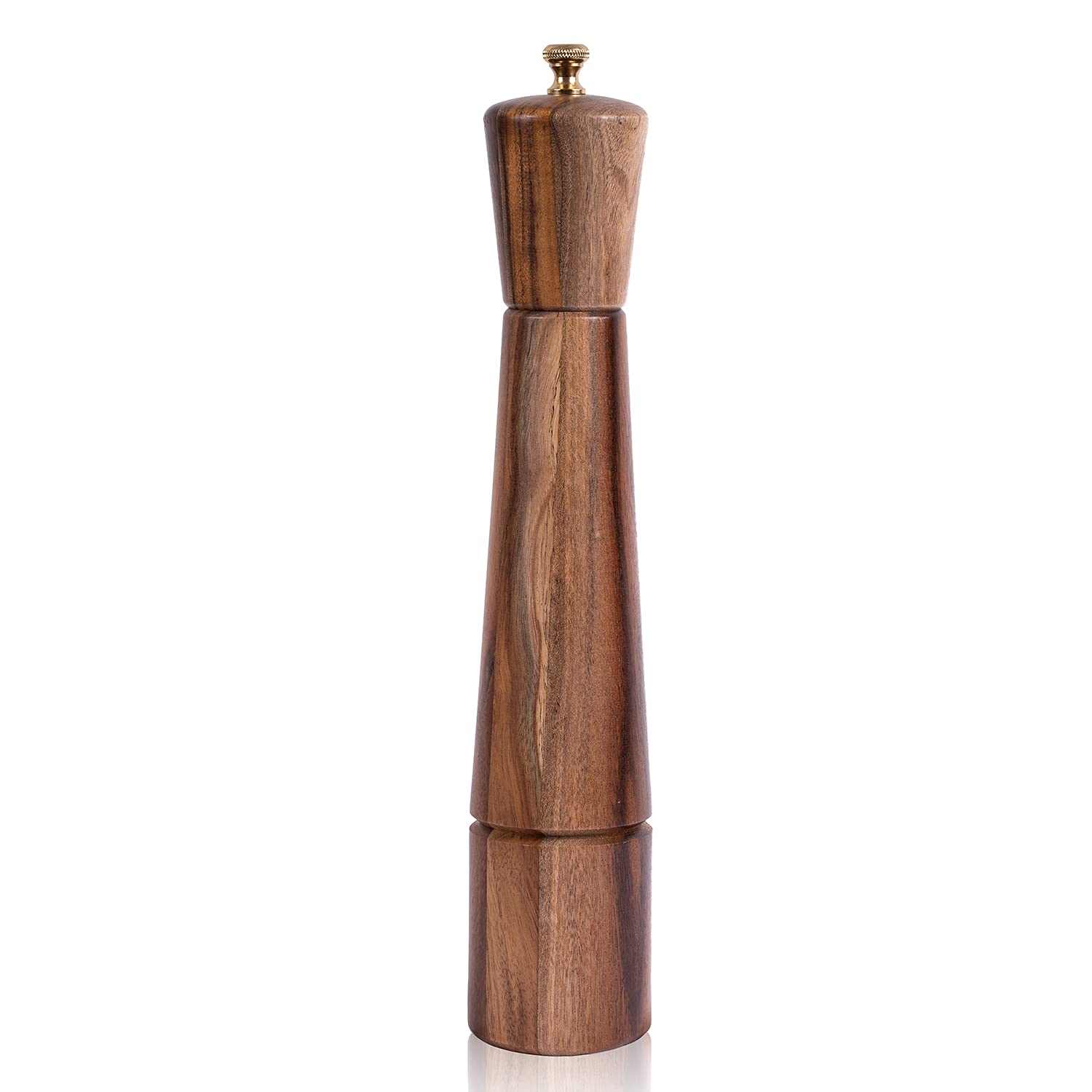 DeroTeno Pepper Grinder, Pepper Mill with Adjustable Stainless Steel, Acacia Wood, 32 cm Height, Bottom Dia: 6 cm, Upper Dia: 5.5 cm (Tray is NOT Included)