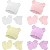 Cuffbow 4 Pcs Preemie Hats Mittens and Socks Set Preemie Mittens Warm Terry Socks for Baby