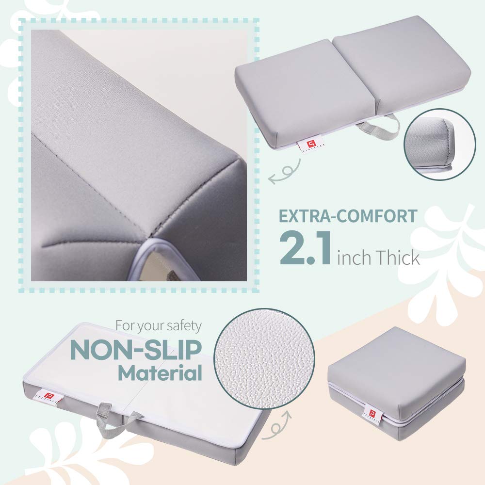 PRESIPIS Bath Kneeler and Elbow Rest Baby Accessories–2.1inch Comfortable Extra Cushion–Bathtub Accessories for Baby–Padded Knee Cushion Mat for Mom and Dad–Strong Suction Cups–Two-Side Mesh Pockets : Baby