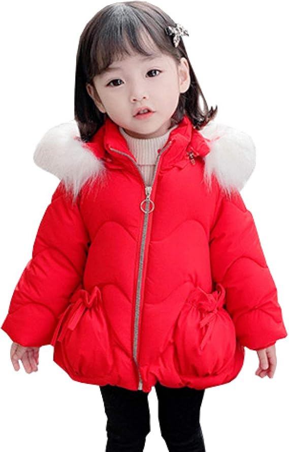 Amazon 子供服 ガールズ ダウンコート 冬物 90 130cm 長袖 前開き フード付き ポケット付き 防風 おしゃれ 保温防寒 ダウンジャケット アウターコート 冬コート 防寒コート コート ジャケット 通販