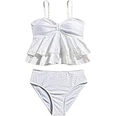 SHENHE Girl's 2 Piece Tankini Swimsuit Ruffle Flounce Bathing Suit Eyelet Embroidery Swimwear