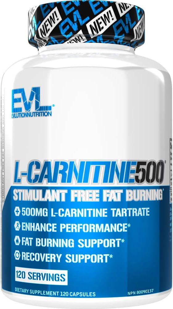 Evlution Nutrition L-Carnitine500, 500 mg of Pure L Carnitine in Each Serving, Stimulant-Free, Capsules (120 Servings): Health & Personal Care