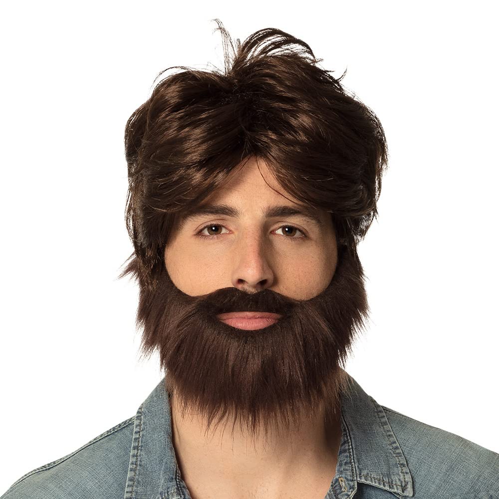 Boland 8236896 86312 Dude Wig with Beard - Brown Synthetic Hair for Bachelor Parties, Carnival, Halloween, and Theme Parties -Costume Accessory