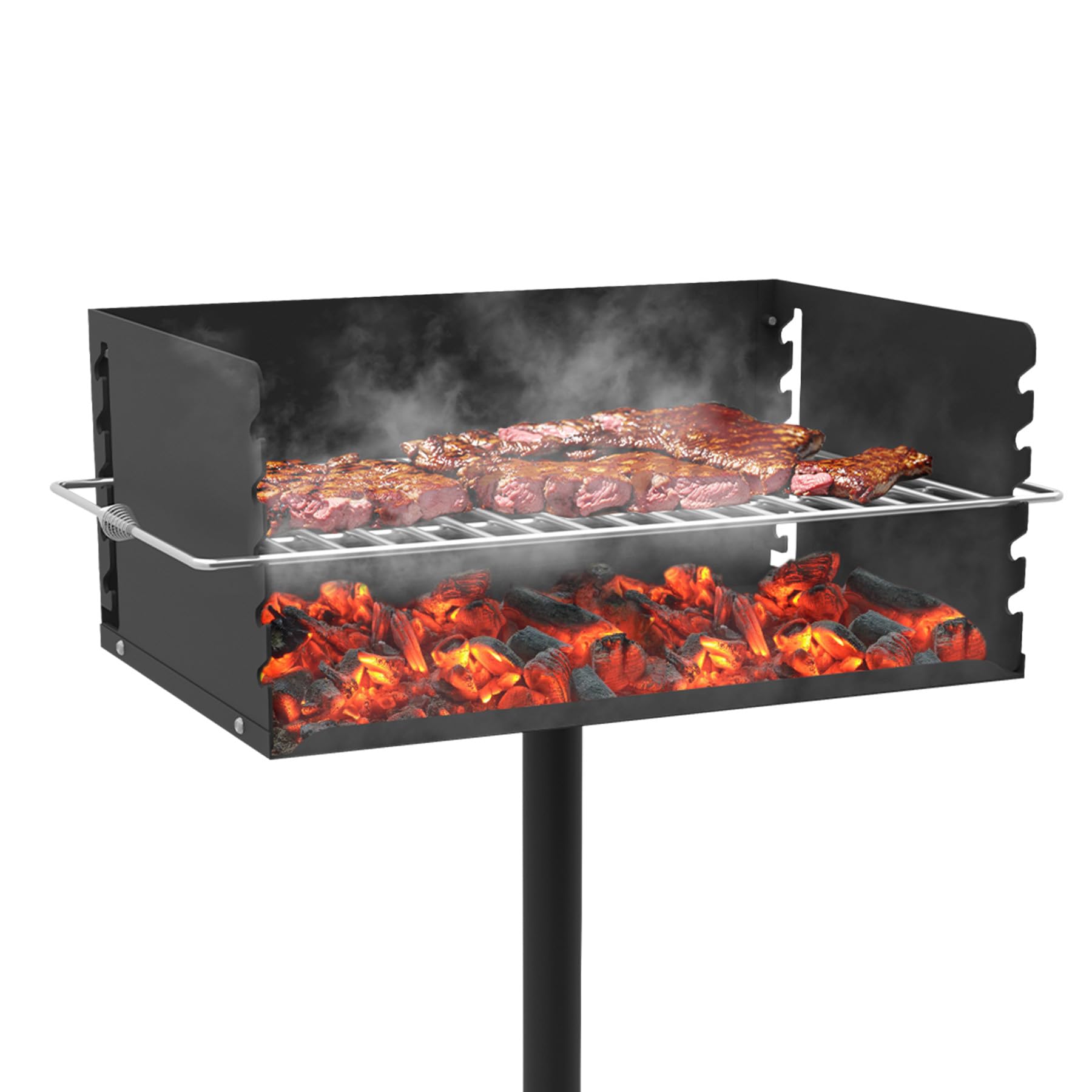 Photo 1 of Toriexon Park Style Charcoal Grill, Heavy Duty In Ground Park Grill with Stainless Steel Cooking Grate and Cover for Commercial and Outdoor Cooking 25.5'' L x 17'' W x 11'' H