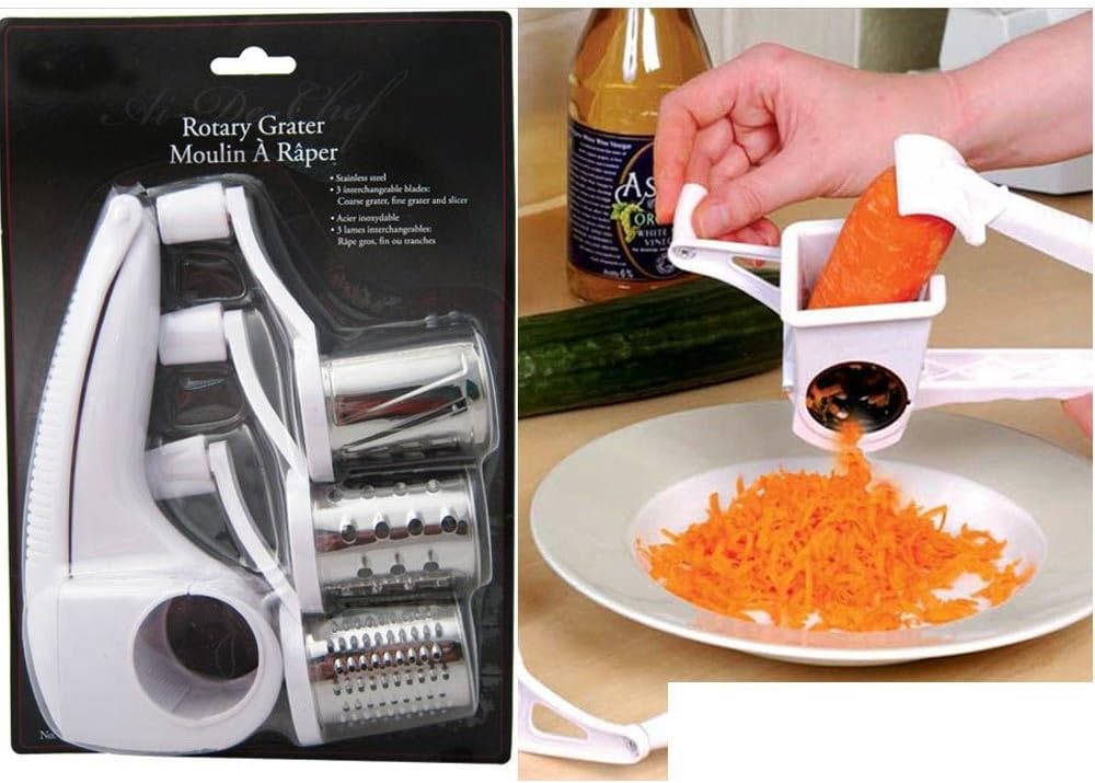 Cheese Graters New Rotary Stainless Steel 3 Drums Blades Slicer Chocolate Carrot