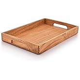 Samhita Acacia Wood Serving Tray with Handles,Wooden Tray, Snack Tray, Breakfast Tray, Great for, Breakfast, Coffee Tables, Homes, Restaurant|Size- 15" x 10" x 1.6"