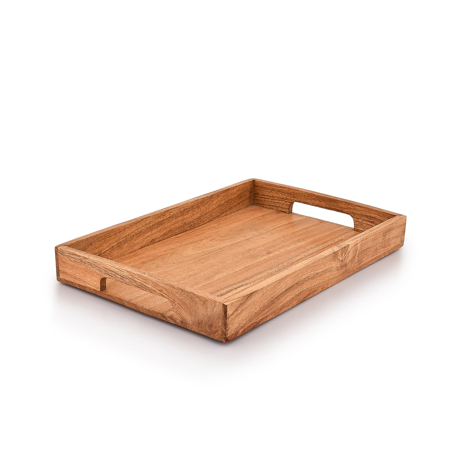 Samhita Acacia Wood Serving Tray With Handles for Breakfast, Snacks, Coffee Tables (38.1cm x 25.4cm x 4.06cm)