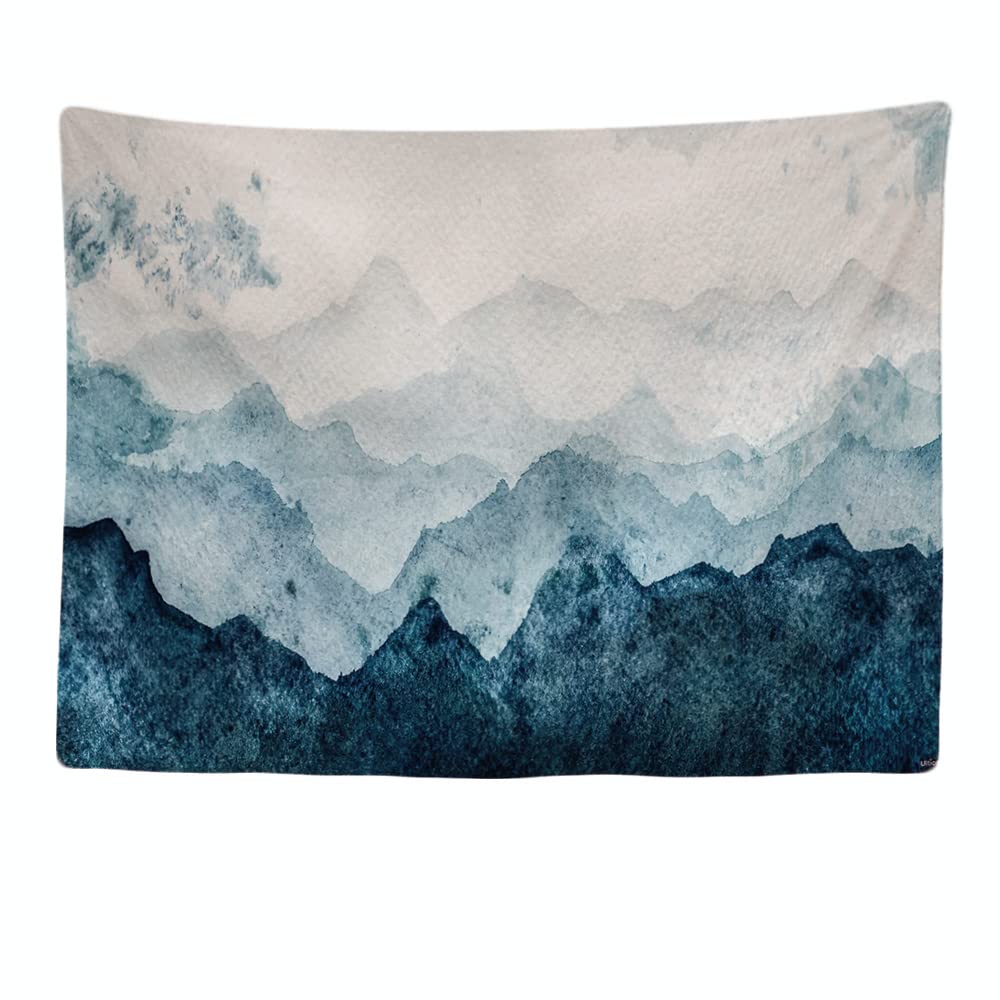 Ulticool - Mountains Blue Rust Watercolor Wall Art - Wall Rug - 200x150cm - Large Tapestry - Decoration - Accessories - Decoration - Fabric - Painting - Tapestry