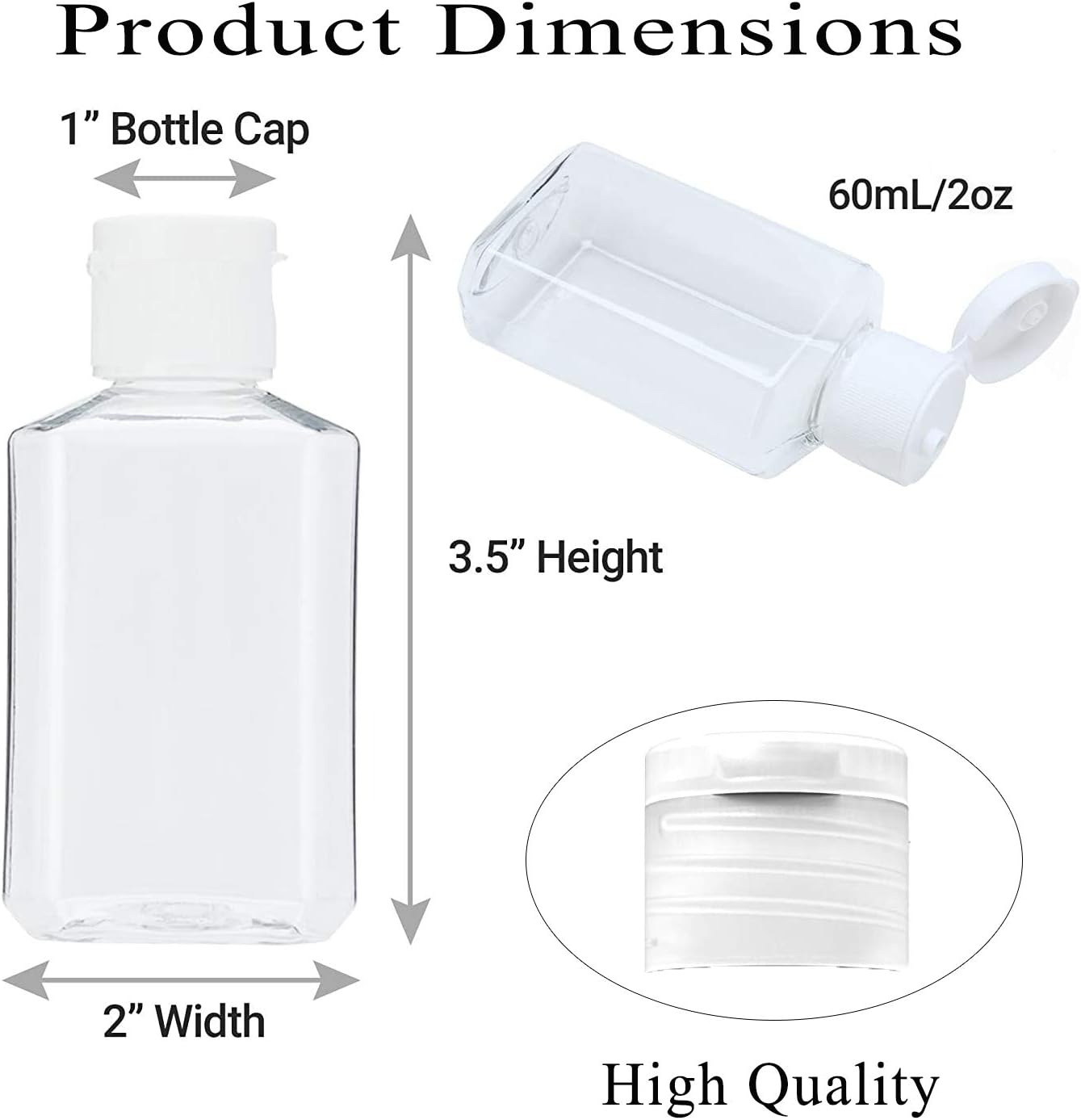 60pcs 2oz Clear Empty Travel PET Plastic Bottles with Flip Top Caps,Refillable Top Bottles, No BPA/No Parabens: Health & Personal Care