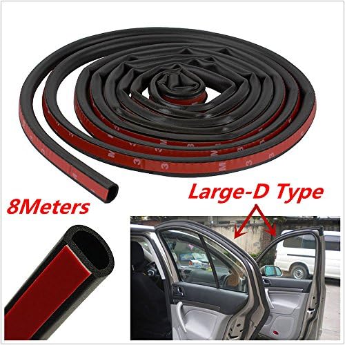 8M Larger D-Shape Sealing Strip Molding Black Door Trim Protector EPDM Rubber Strip Car Door Window Edge Guard Seal Weather-strip
