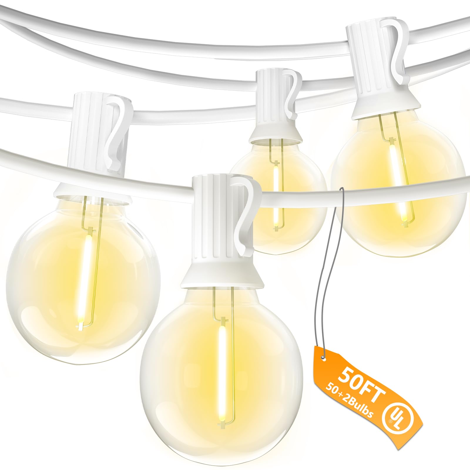 Photo 1 of SUNSGNE White String Lights Outdoor, 50FT White Outdoor Lights with 52 G40 Shatterproof LED Bulbs(2 Spare) for Patio Garden Porch Pergola Bistro Outside Decorations, E12 Socket