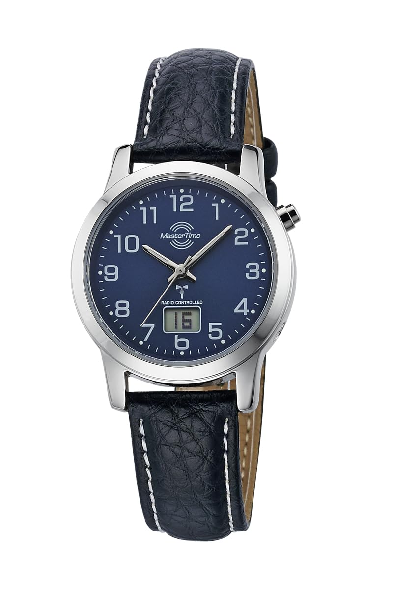 Master Time MTLA-10490-32L Funk Quartz Women's Watch Analogue Digital with Leather Strap, silver, Modern