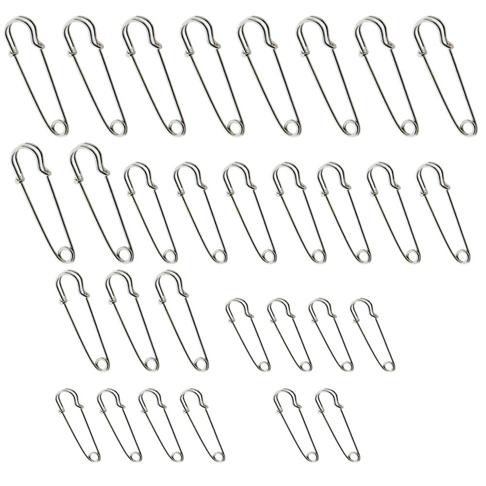 XINGSUI 30Pcs Safety Pins, 10 in Each of 3 Sizes, Short Skirt Pins, Blanket Pins, Safety Pins for Jewelry, Crafts and Knitting