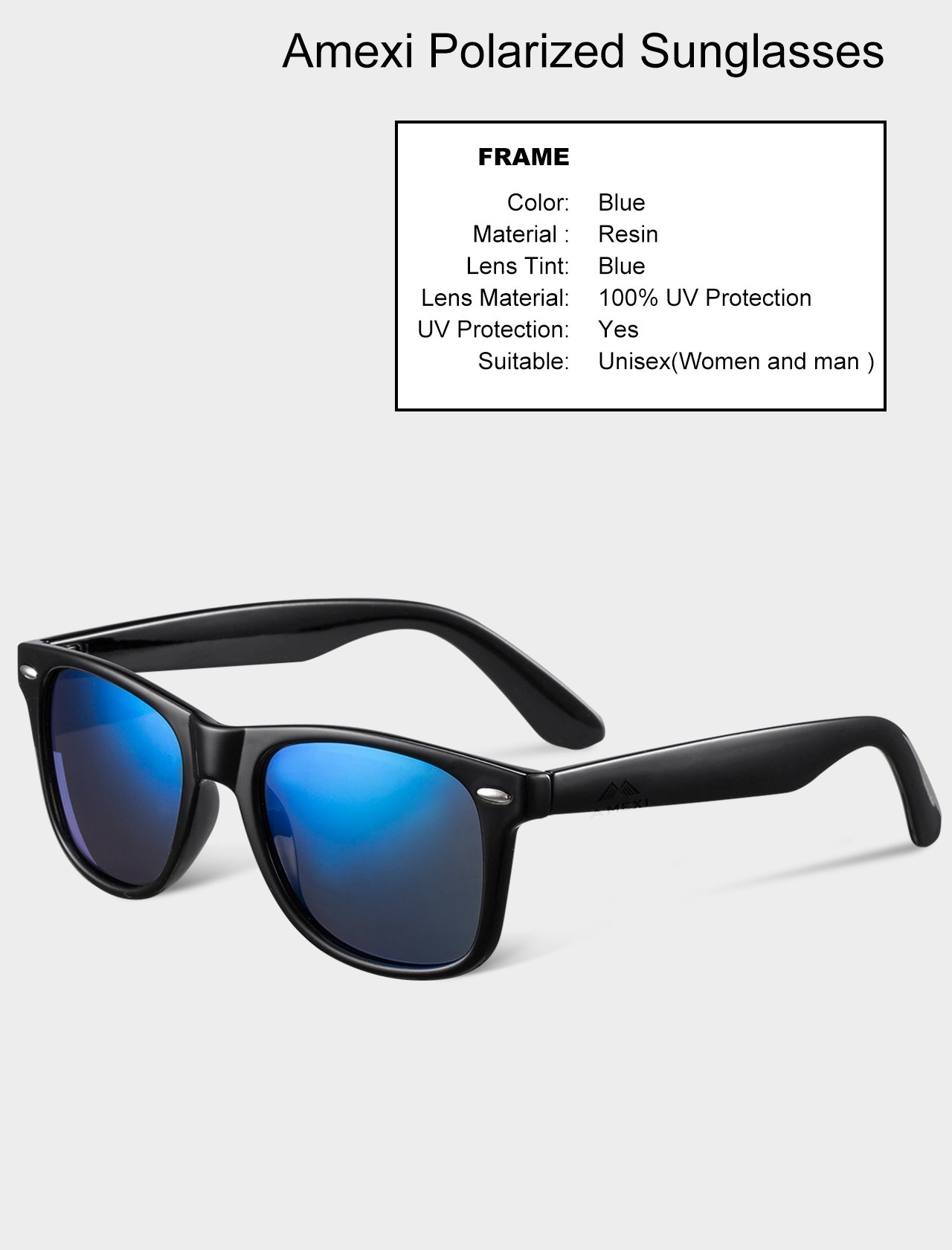 Herren Sonnenbrille Polarisierte UV400 sonnenbrille herren verspiegelt Schutz Unisex Sonnenbrille schwarz blaue Linse (blau)