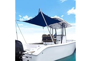 TeBaisea Boat Sun Shade Kit Boat Canopy, T-Top Boat Cover with Stainless Steel Telescopic Rod Foldable, High-Tech Polyester Fiber, Anti-Ultraviolet Dark Blue