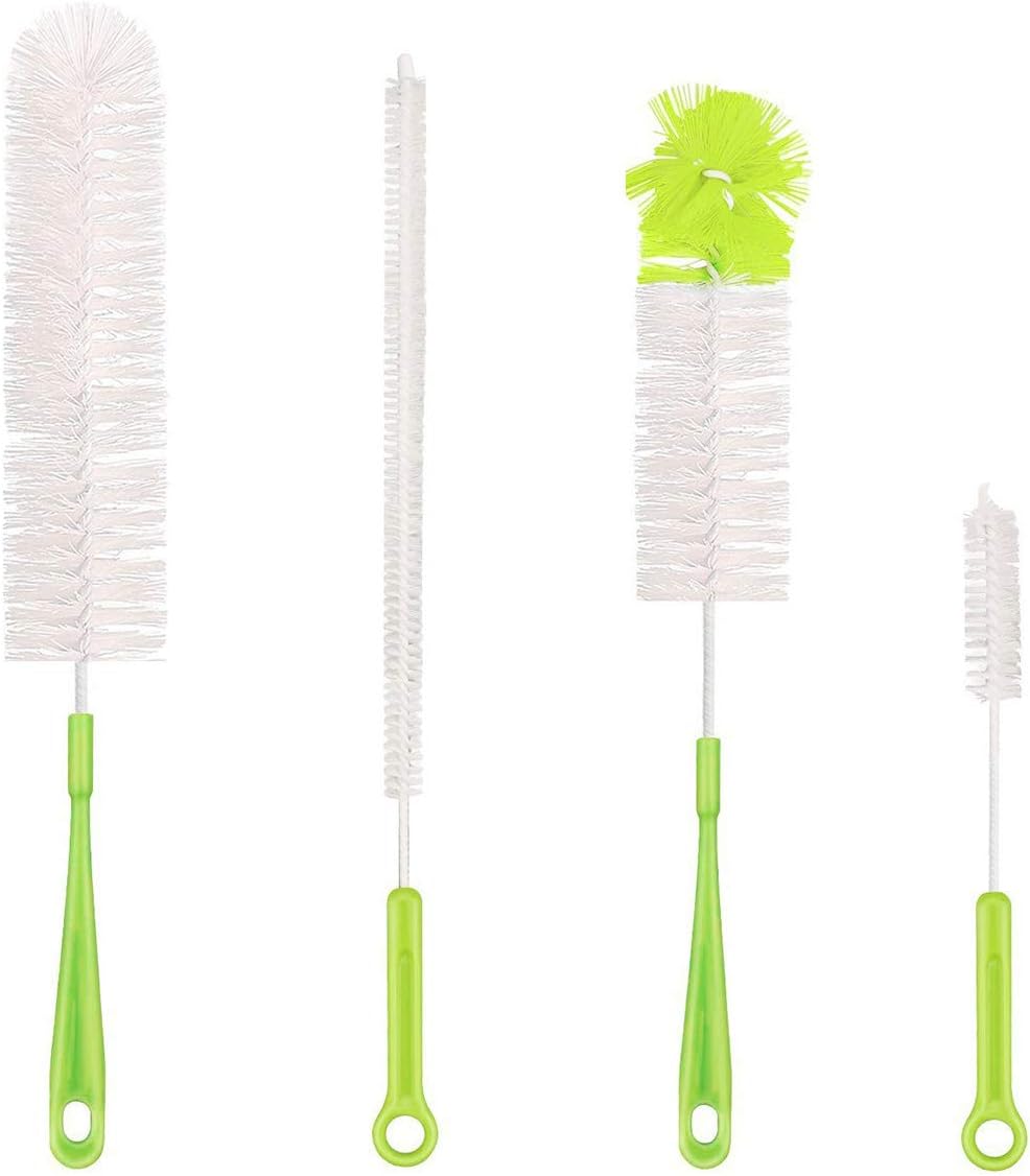 Qisan 4Pcs Bottle Cleaning Brush Set Multipurpose Brushes Long Bottle Brush Water Bottle Cleaners-Green, 4 Count (Pack of 1)