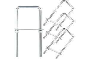 TWOMOO 4 Sets Square U-Bolts, Boat Trailer U-Bolts 3 inch Wide, 304 Stainless Steel U Clamp Bolts with Frame Plates, Washers and Nuts for Automobile Tube Ski Boat Sailboat (3/8" D x 3" W x 7" L)