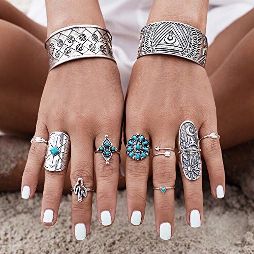 SlimArmor(TM) 9Pcs/Set Vintage Ring Set Unique Carved Antique Silver Knuckle Rings for Women Gypsy Midi Anel Beach Jewelry Joint Ring Set
