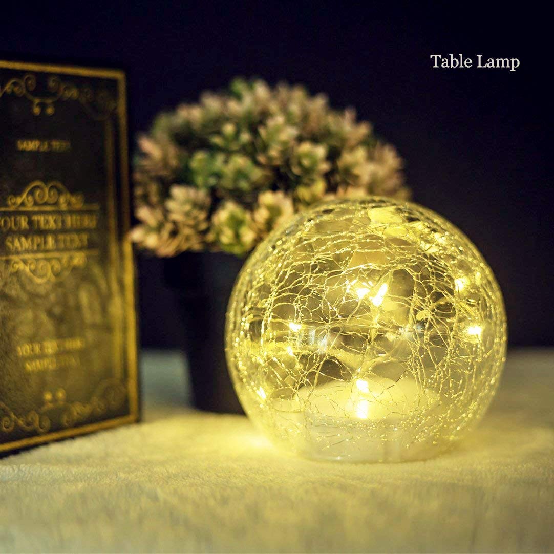 Glass Ball LED Light Wireless Crackle Glass Light Warm White Night Lamp for Bedroom Living-room Dresser Nursery Kitchen Garden Restaurant Modern Glass Decoration Glass Craft