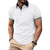 ZITY Mens Polo Shirts Casual Short Sleeve Athletic T-Shirts Classic Contrast Collar Shirt with Pocket