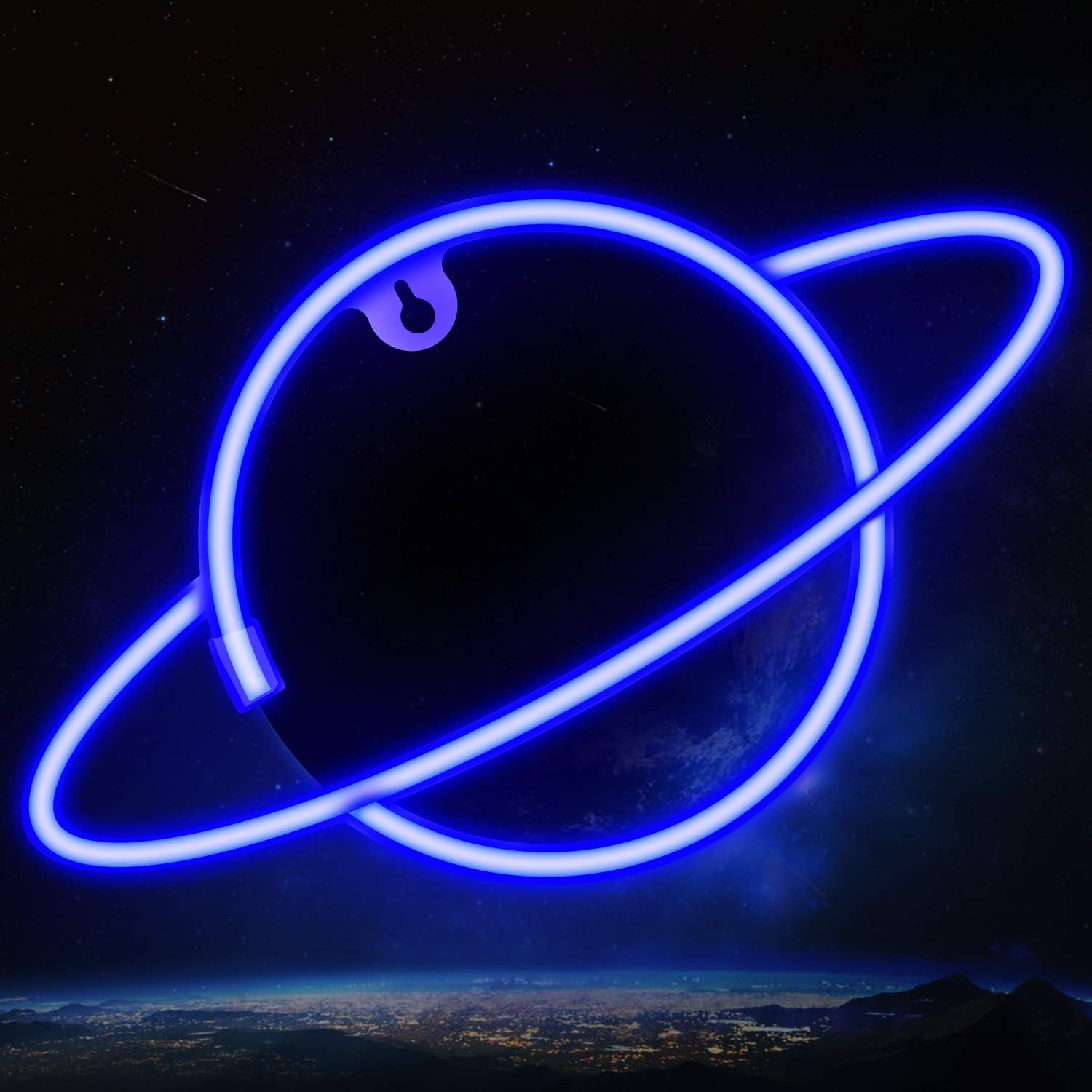 Ifreelife - Luz de neón con diseño de planeta y luz de neón, carga USB