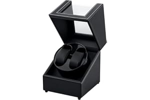 Mcbazel Watch Winder for Automatic Watches, Double Automatic Watch Winder Box with Quiet Japan-made Motor, Automatic Watch Display Storage Rotation Wristwatch Box with 2 Slots (Black PU Leather)