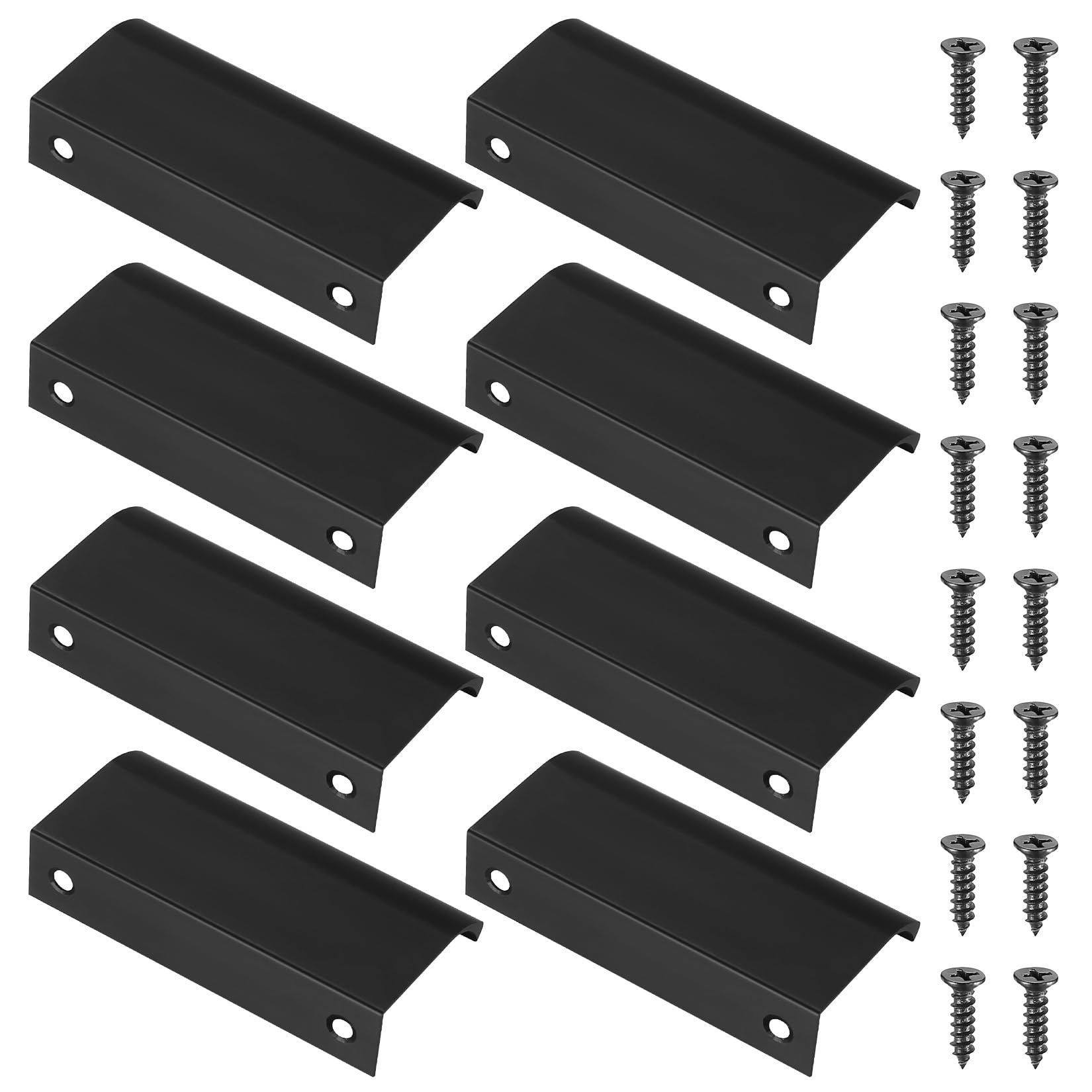 JJWUYUE 8 Pcs Kitchen Cupboard Handles, 80mm Concealed Cabinet Handle, Invisible Finger Edge Pull Curved Knob for Wardrobe Drawer, Black